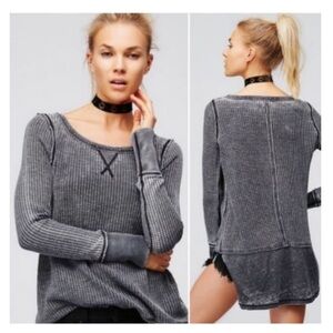 Free People Gray Ribbed Knit Top